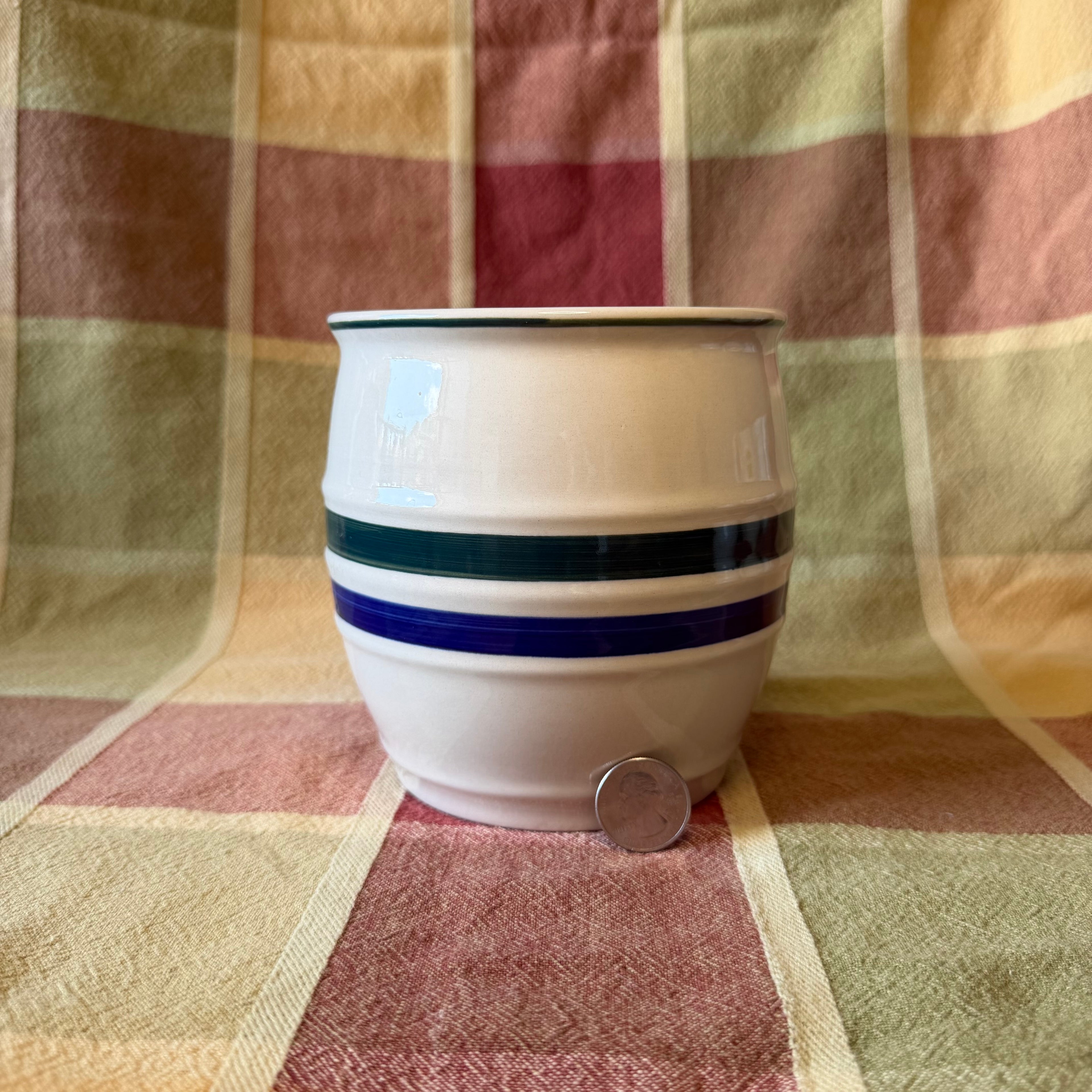 Medium Green and Blue stripe Cookie Jar Pot