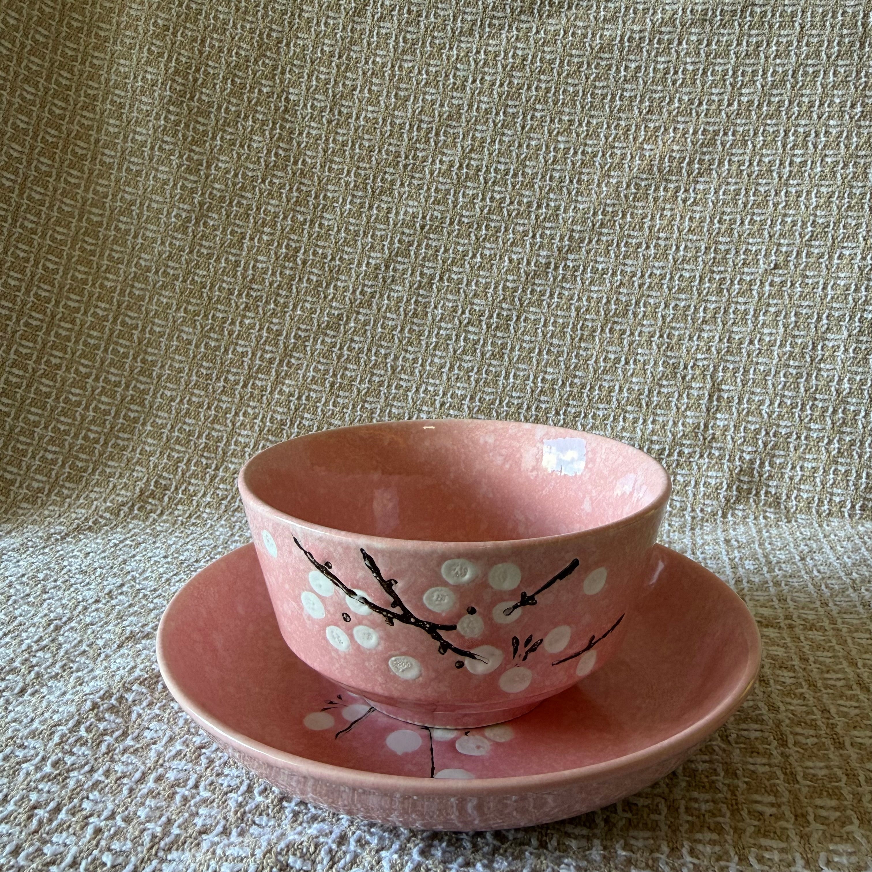 Pink Branch Bowl Pot with Drip Tray