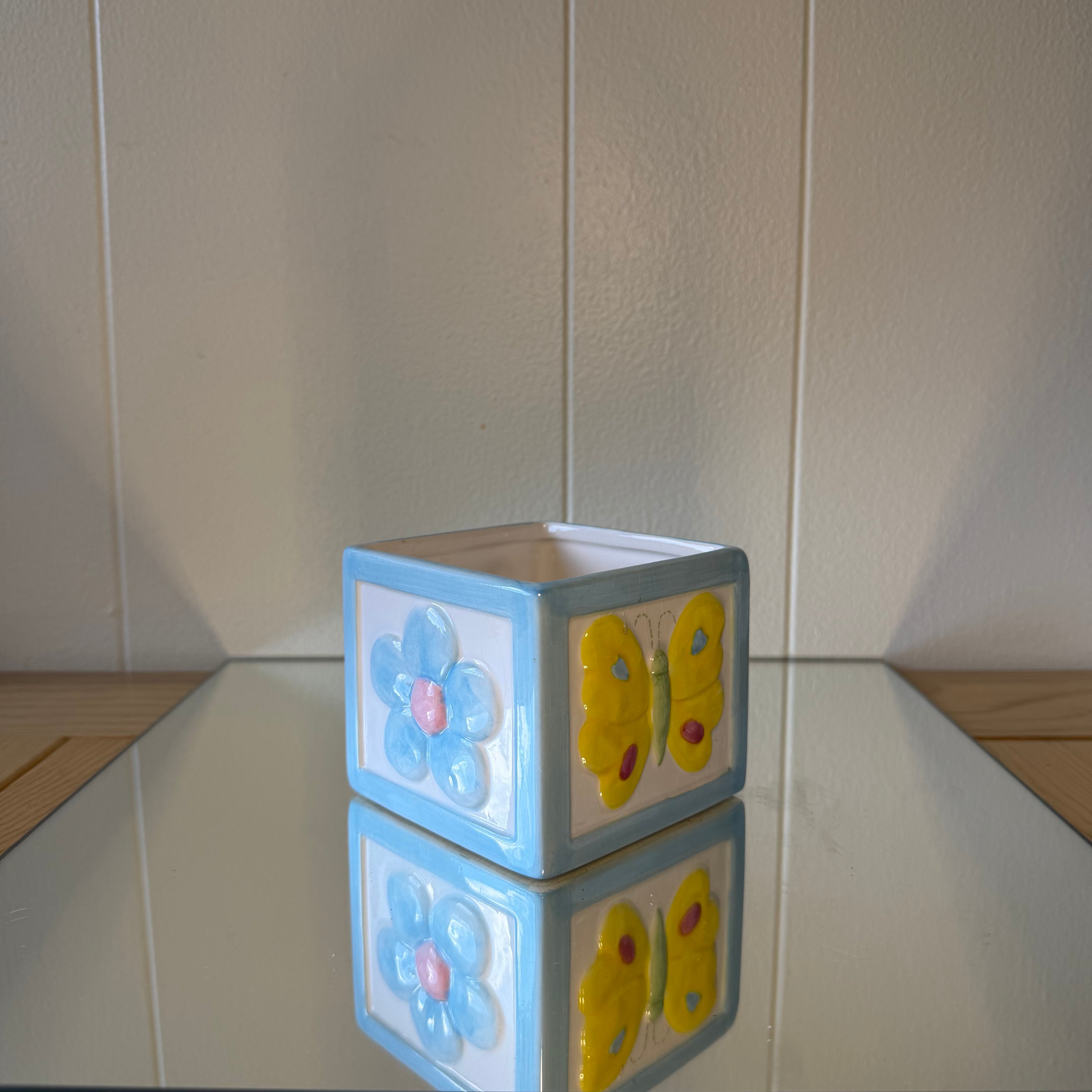Butterfly and Flower Block Pot