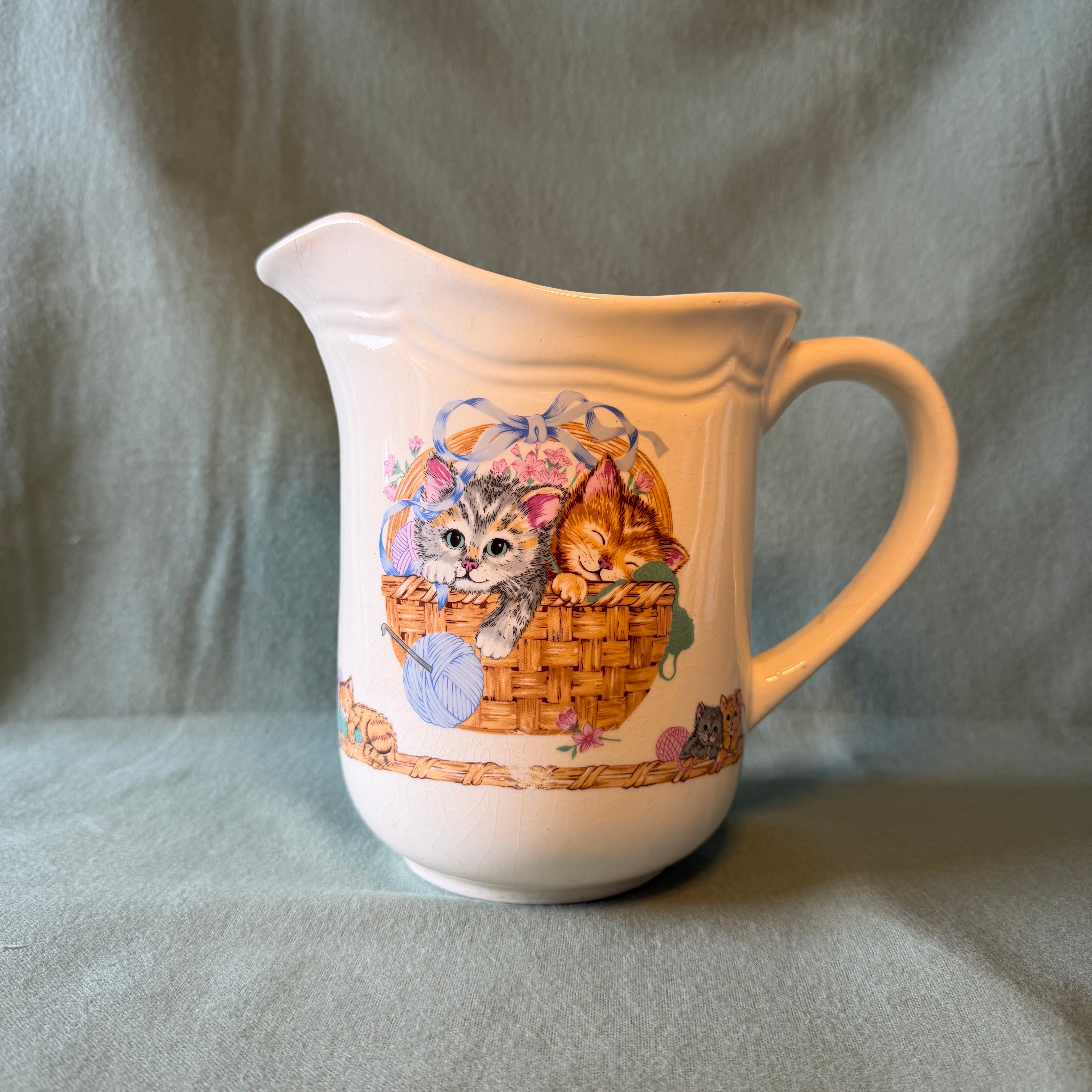 Kitties in a Basket Pitcher Pot
