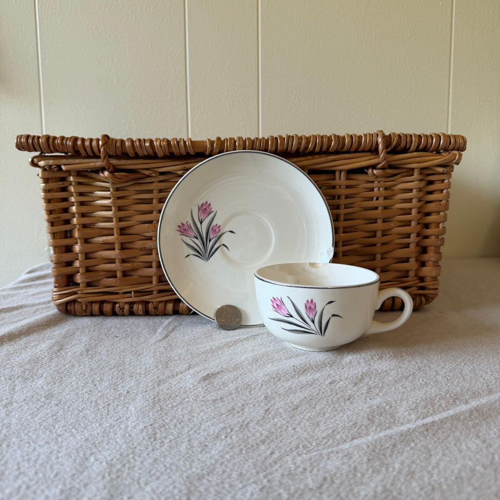 Pink Flowers Teacup and Saucer Pot