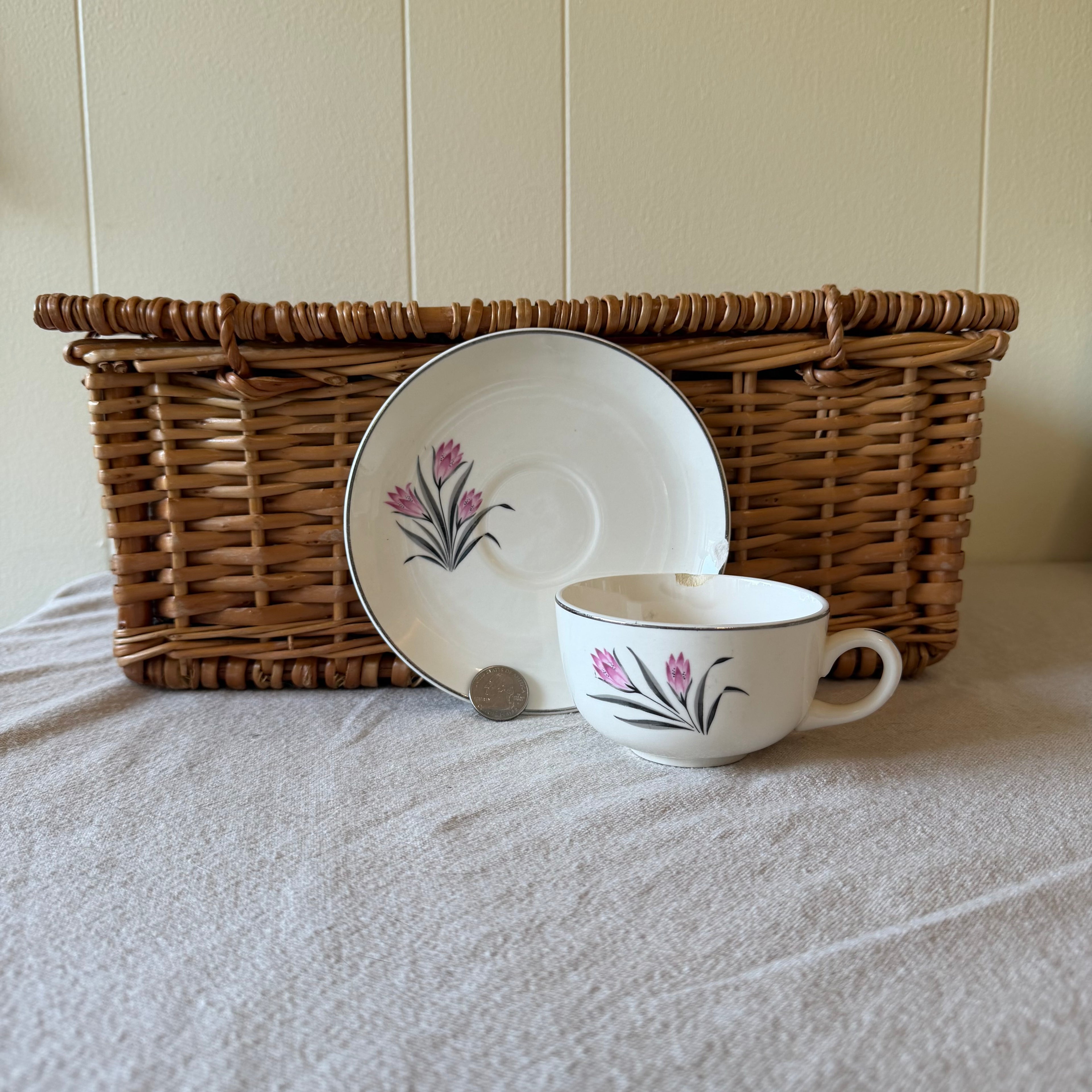 Pink Flowers Teacup and Saucer Pot