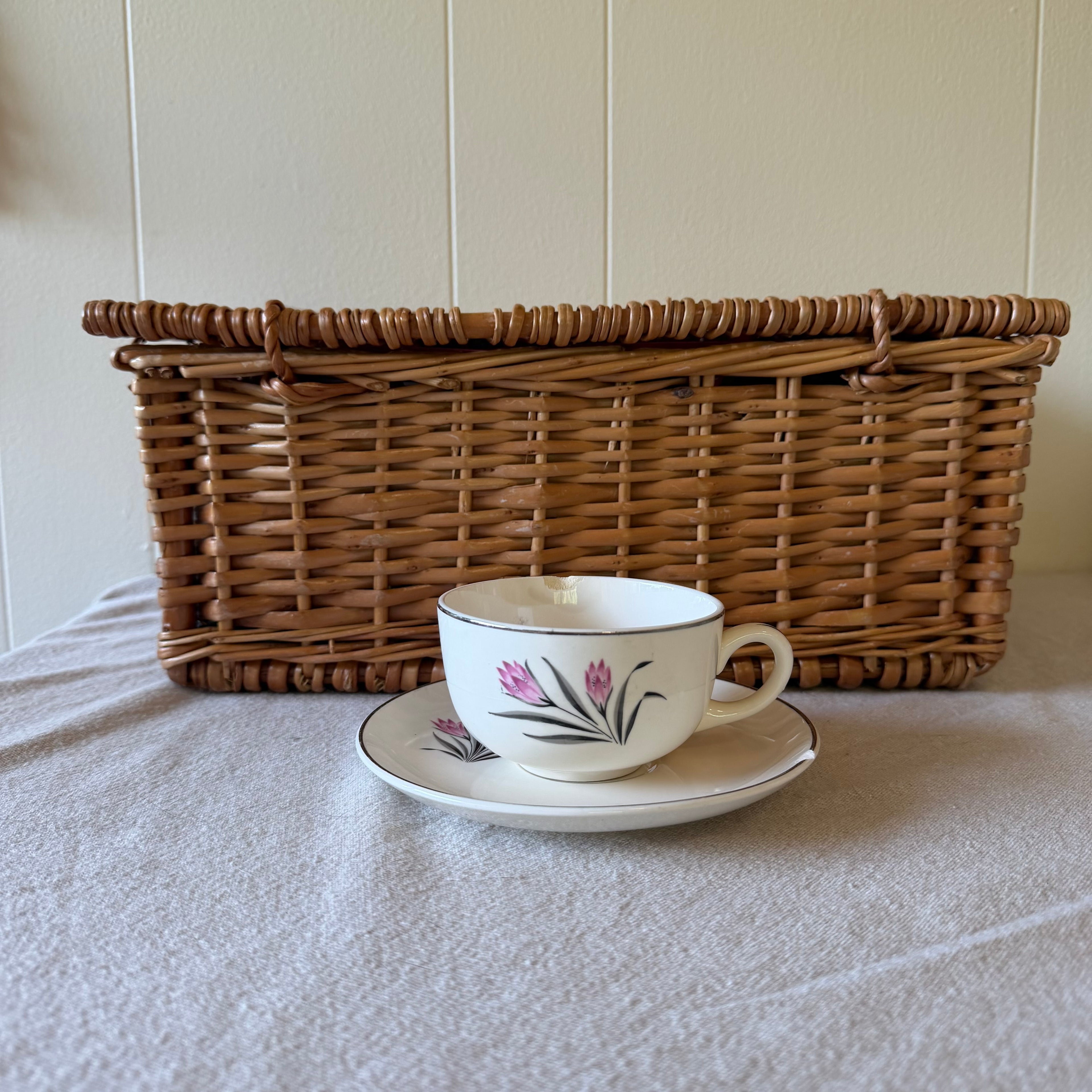 Pink Flowers Teacup and Saucer Pot