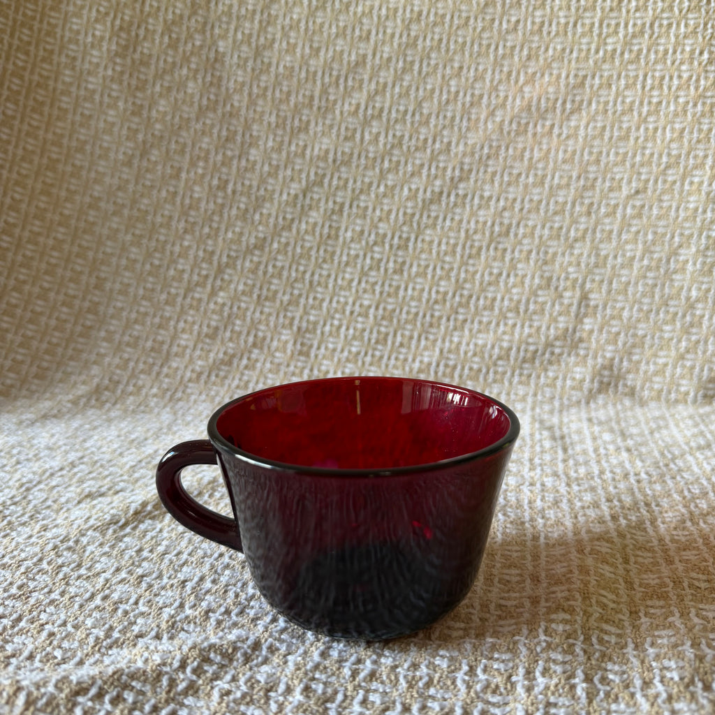 Red Glass Tea Cup Pot With Drip Tray