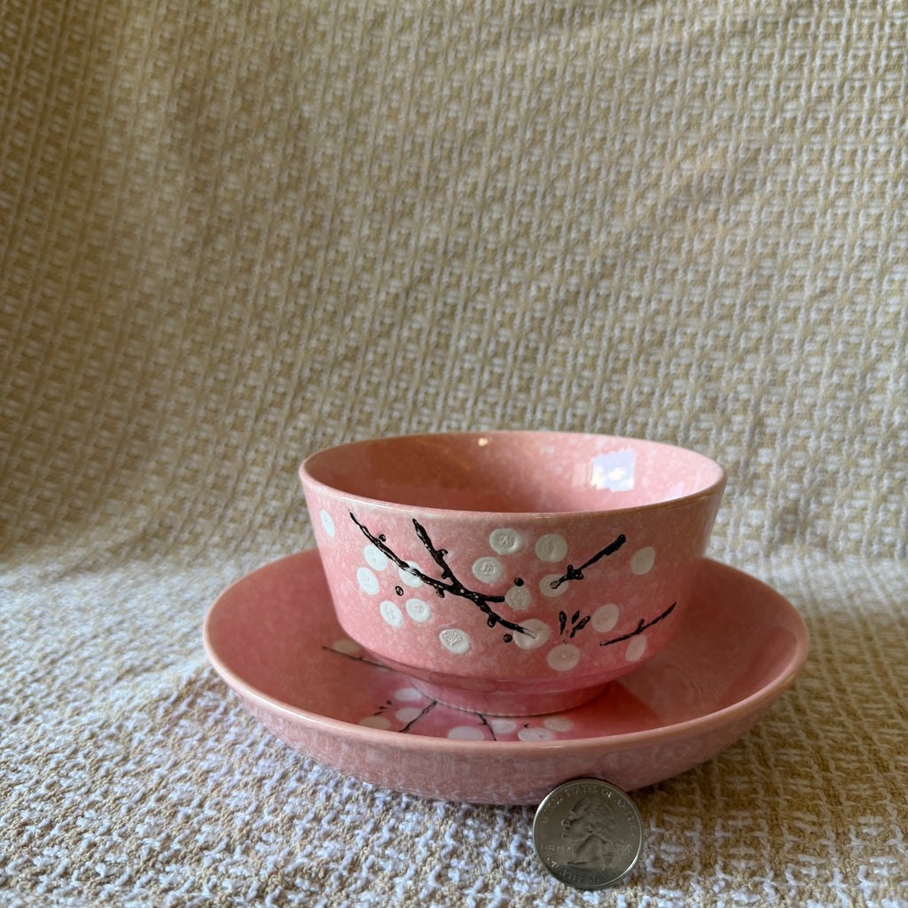 Pink Branch Bowl Pot with Drip Tray