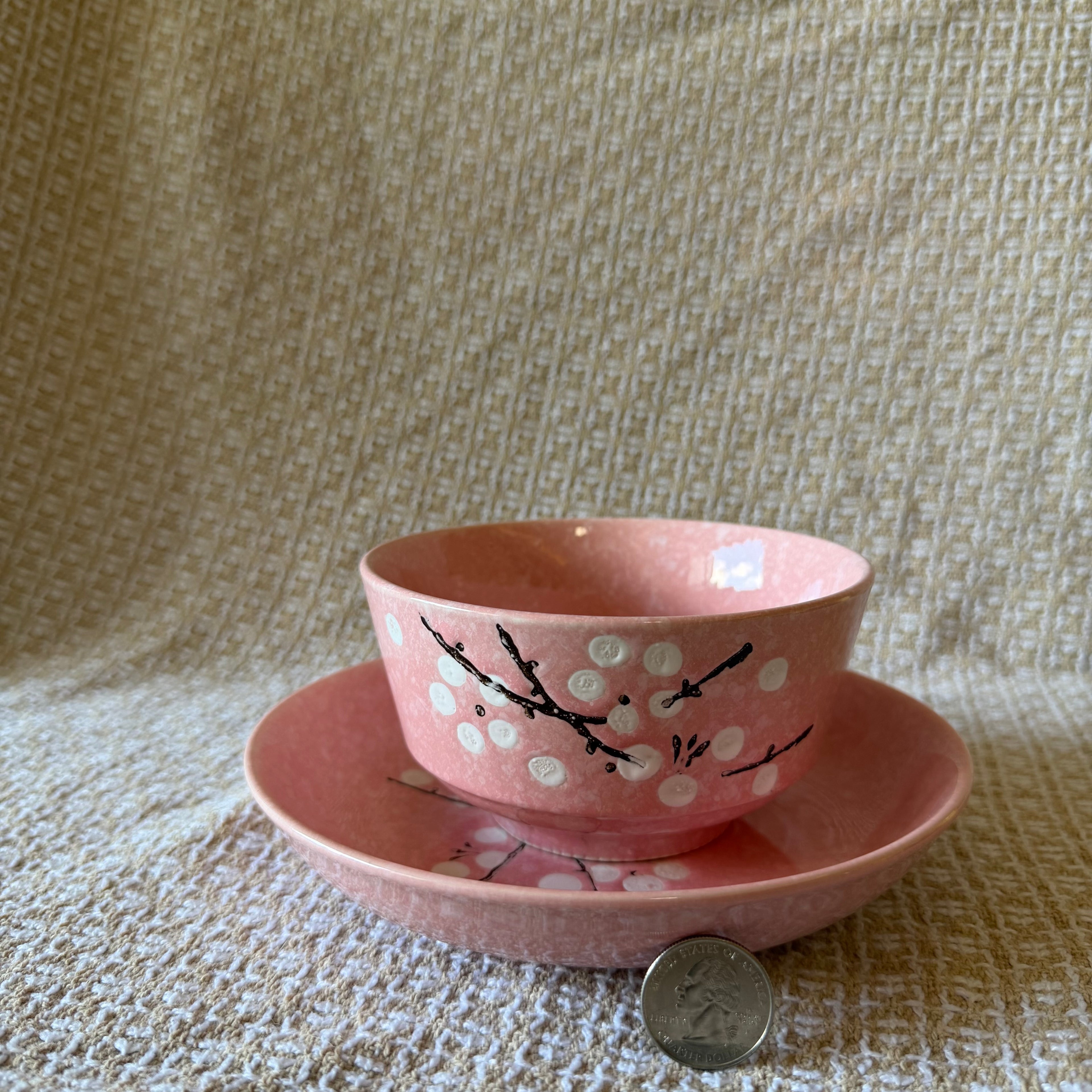 Pink Branch Bowl Pot with Drip Tray