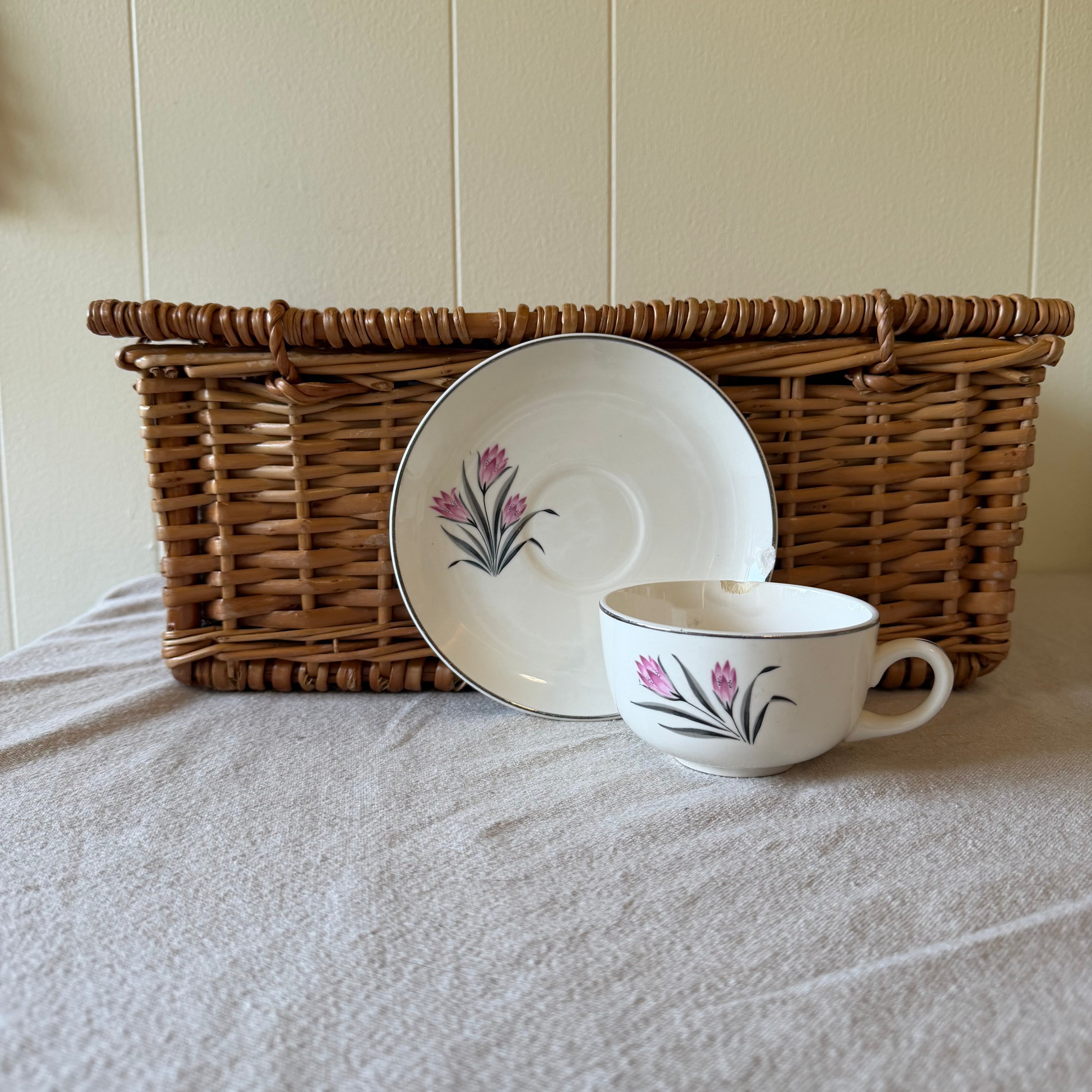 Pink Flowers Teacup and Saucer Pot