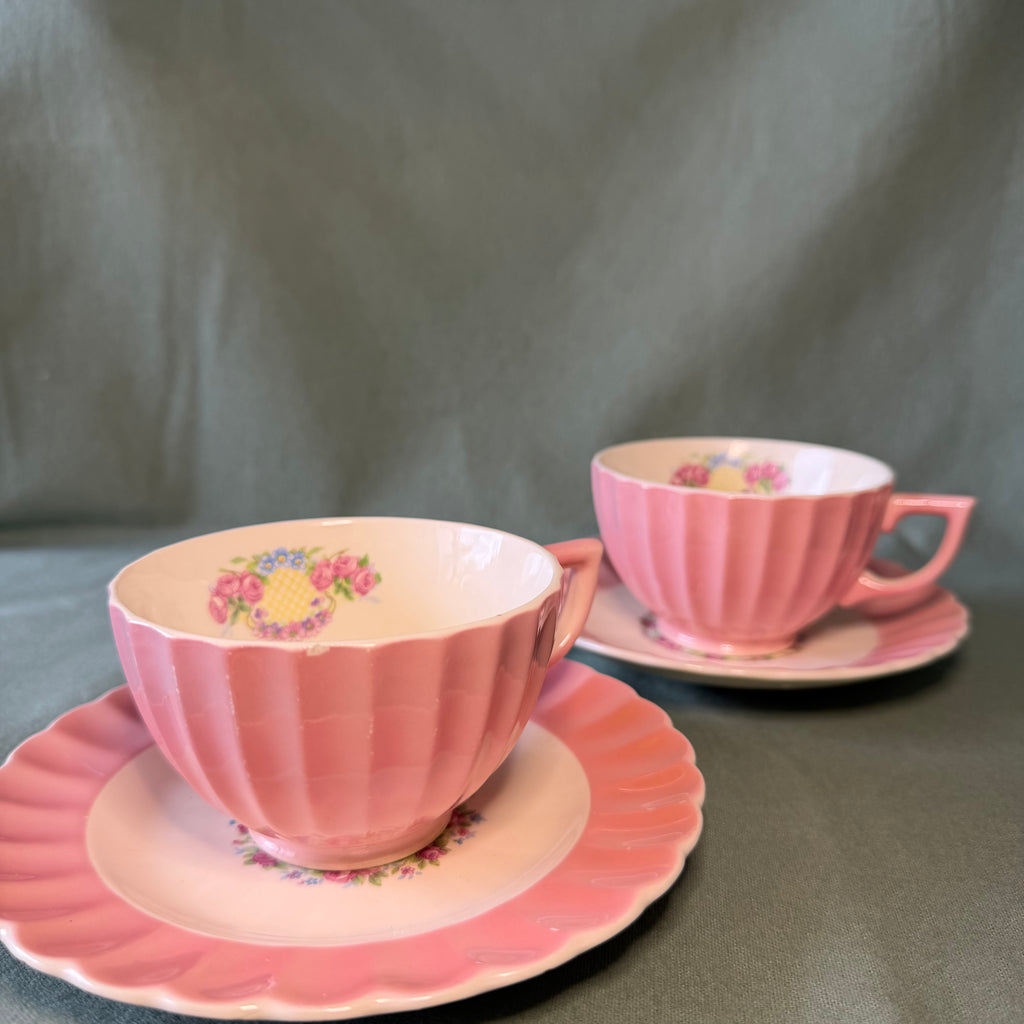Pink Roses Teacup Pot and Saucer Drip Tray