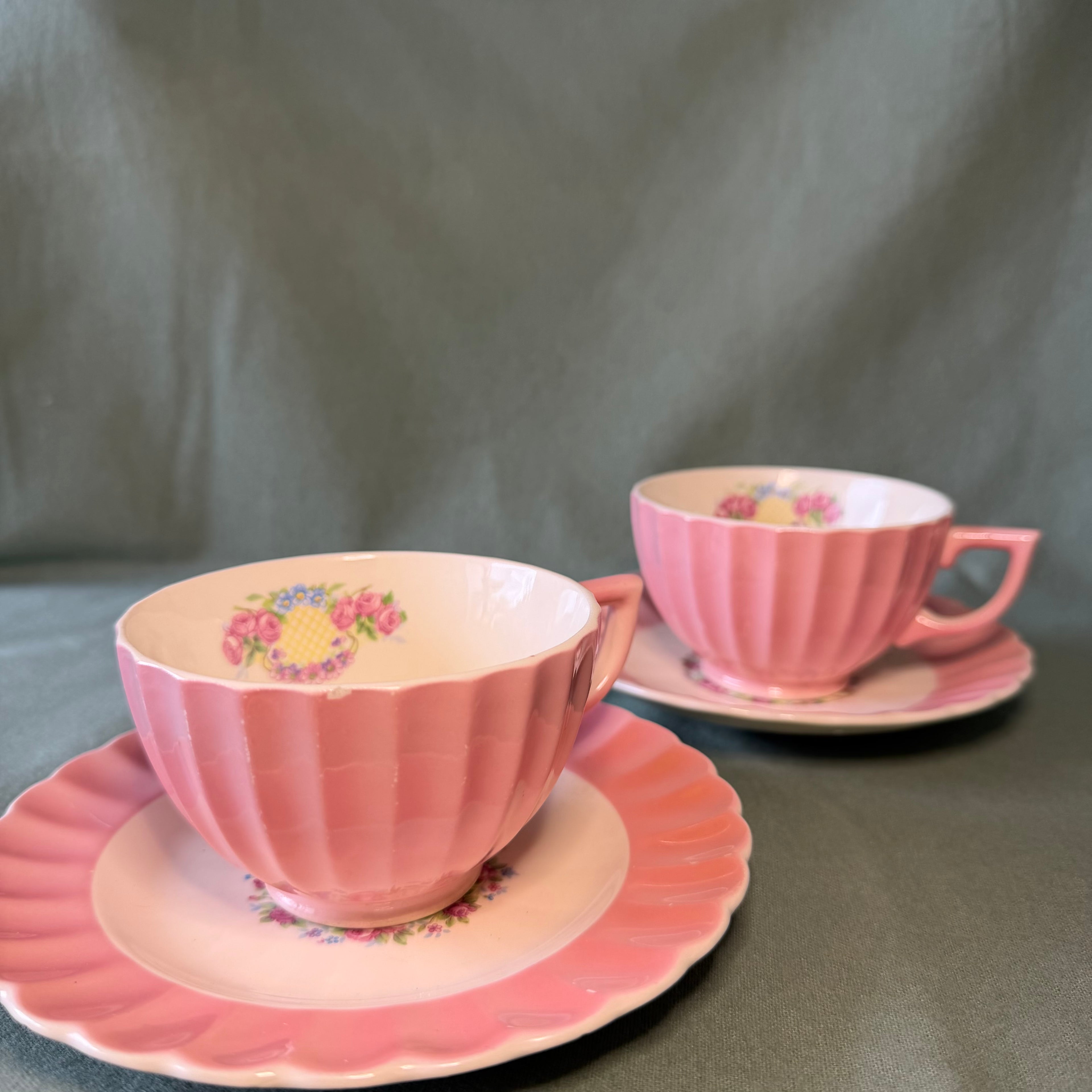 Pink Roses Teacup Pot and Saucer Drip Tray