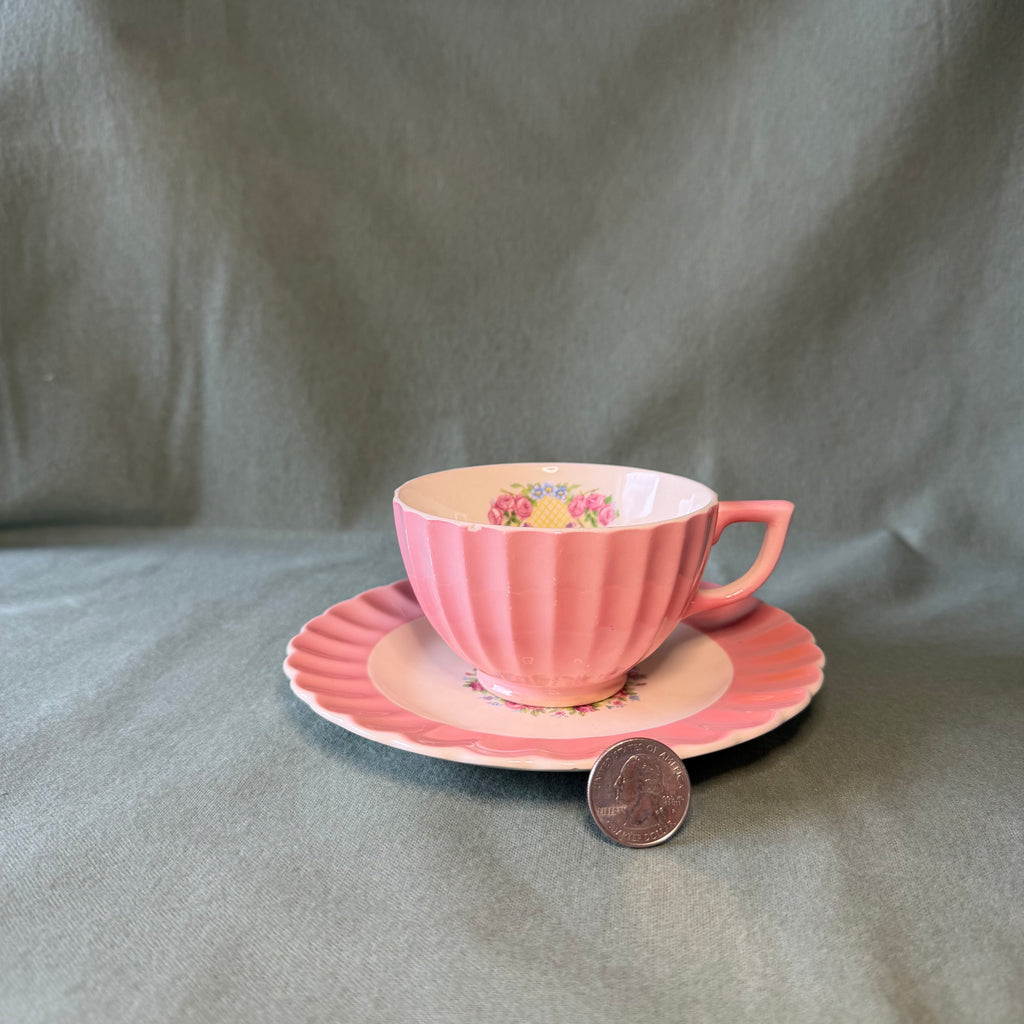 Pink Roses Teacup Pot and Saucer Drip Tray