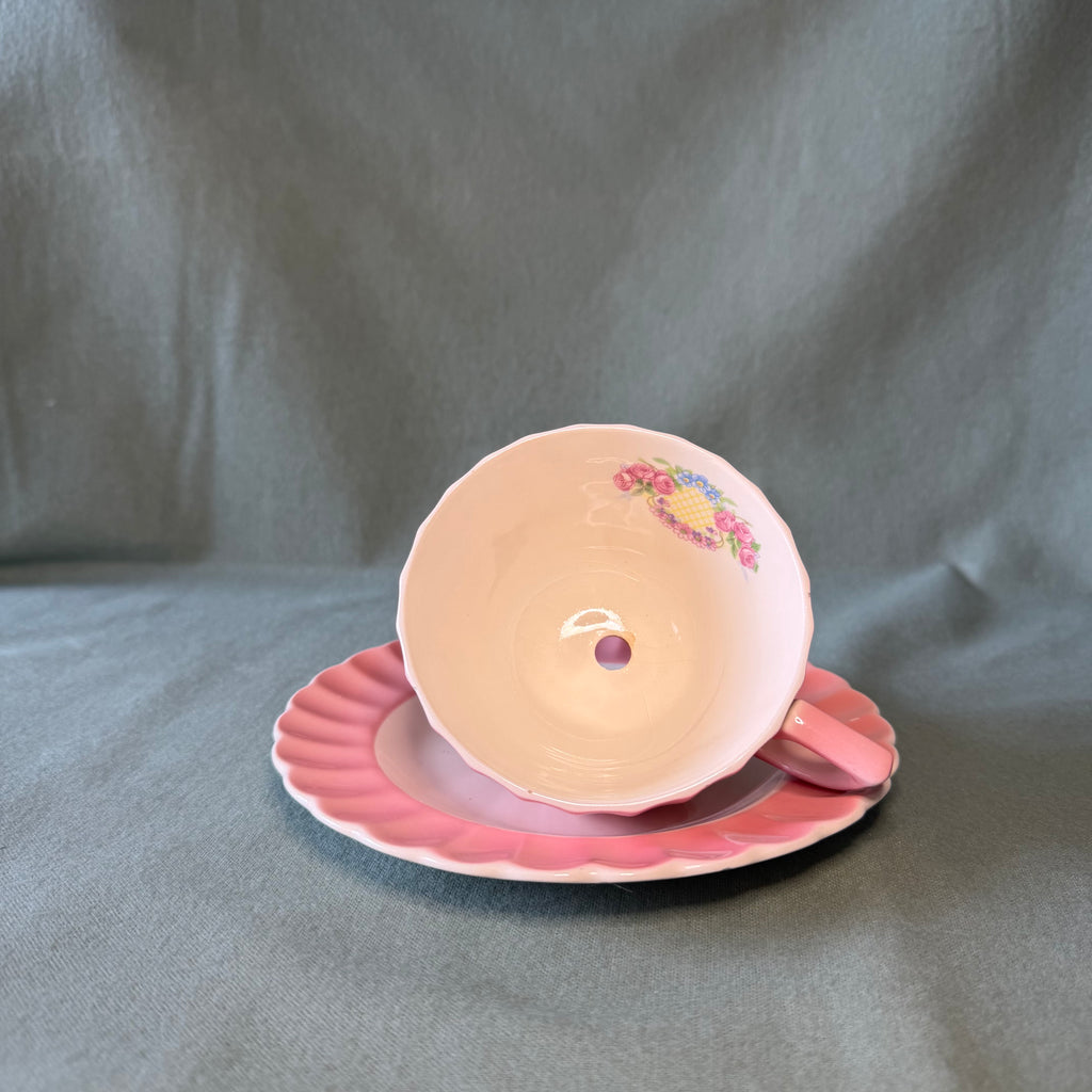 Pink Roses Teacup Pot and Saucer Drip Tray