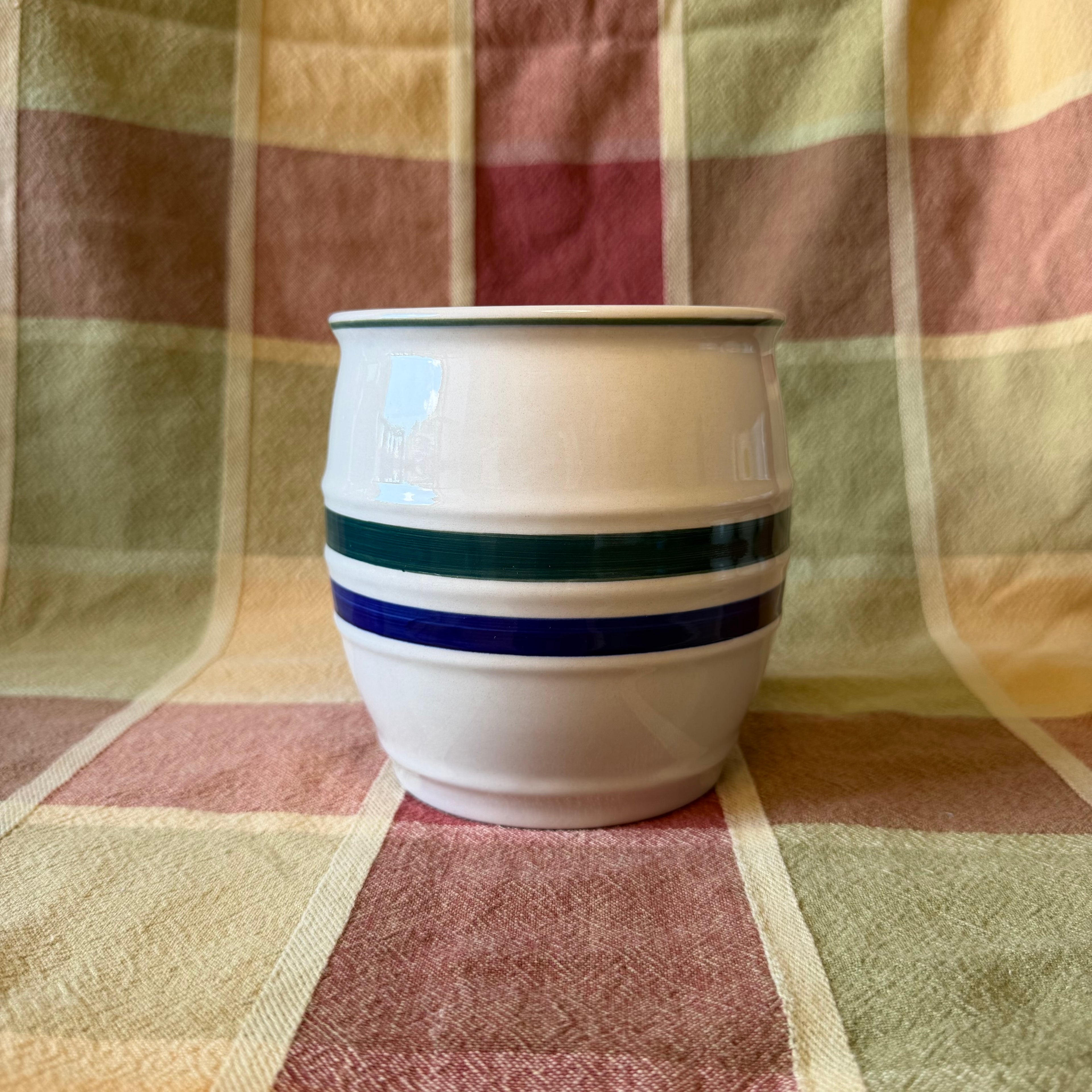Medium Green and Blue stripe Cookie Jar Pot