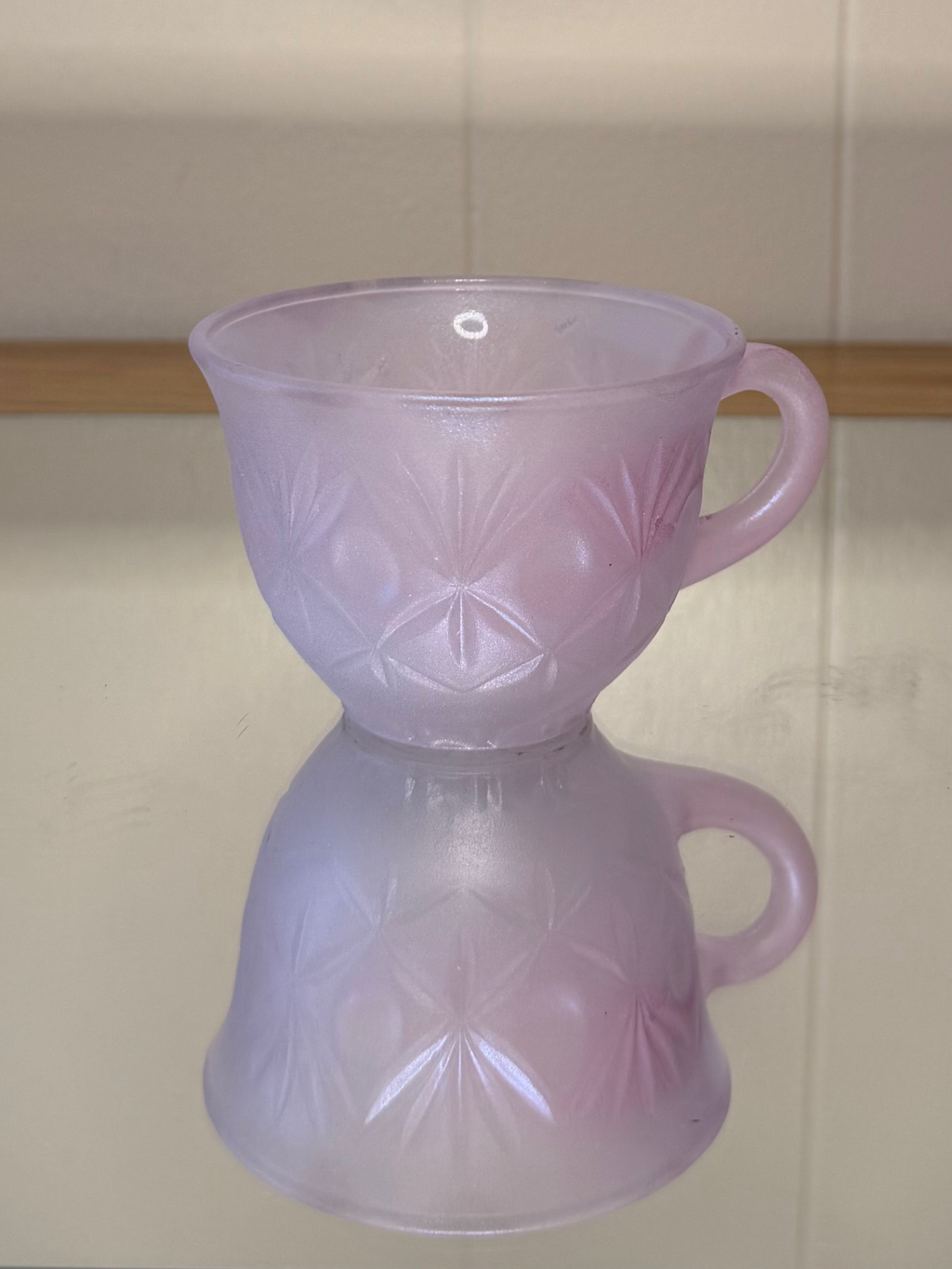 Pink Frosted Glass Tea Cup Planter