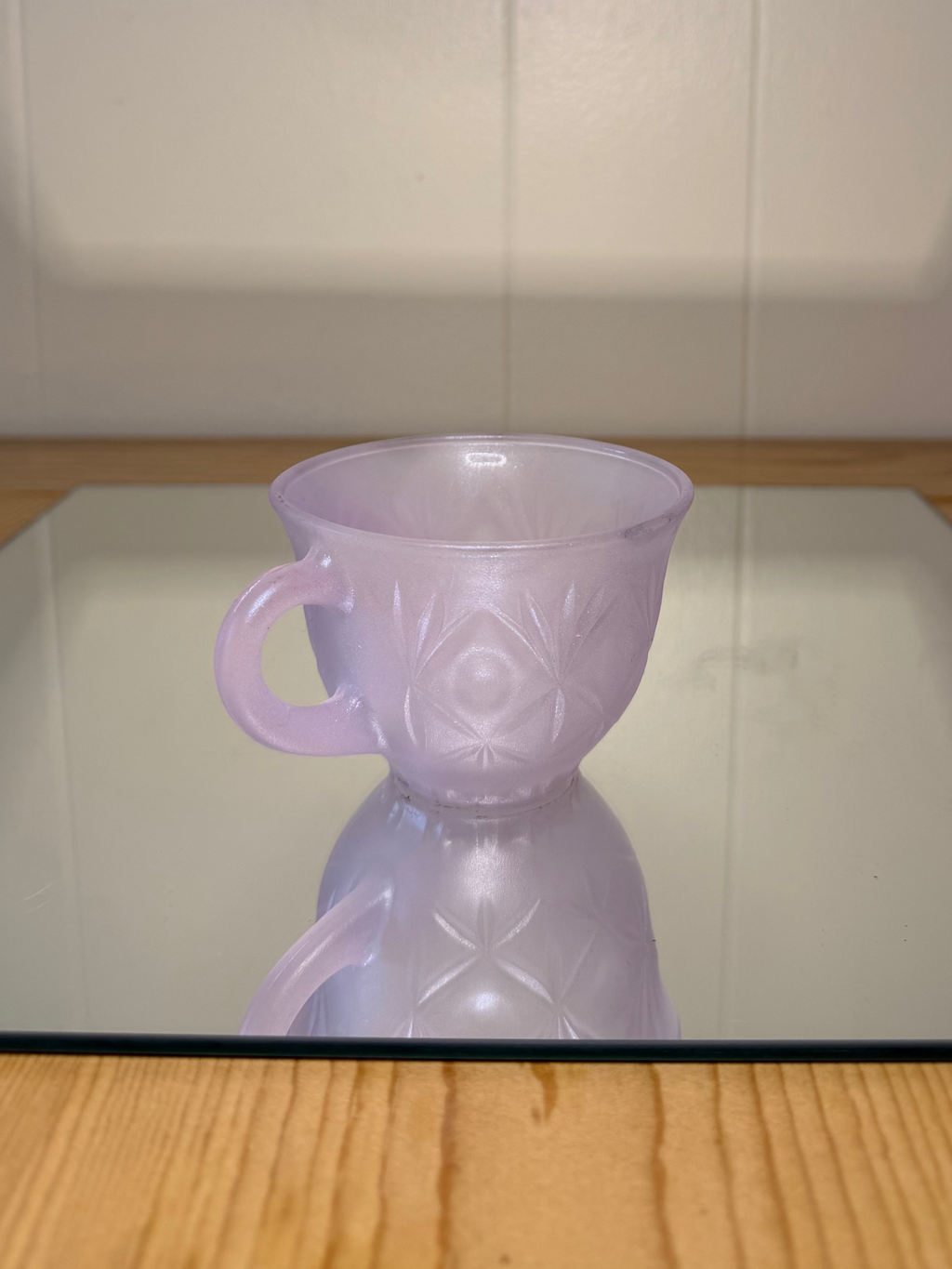 Pink Frosted Glass Tea Cup Planter