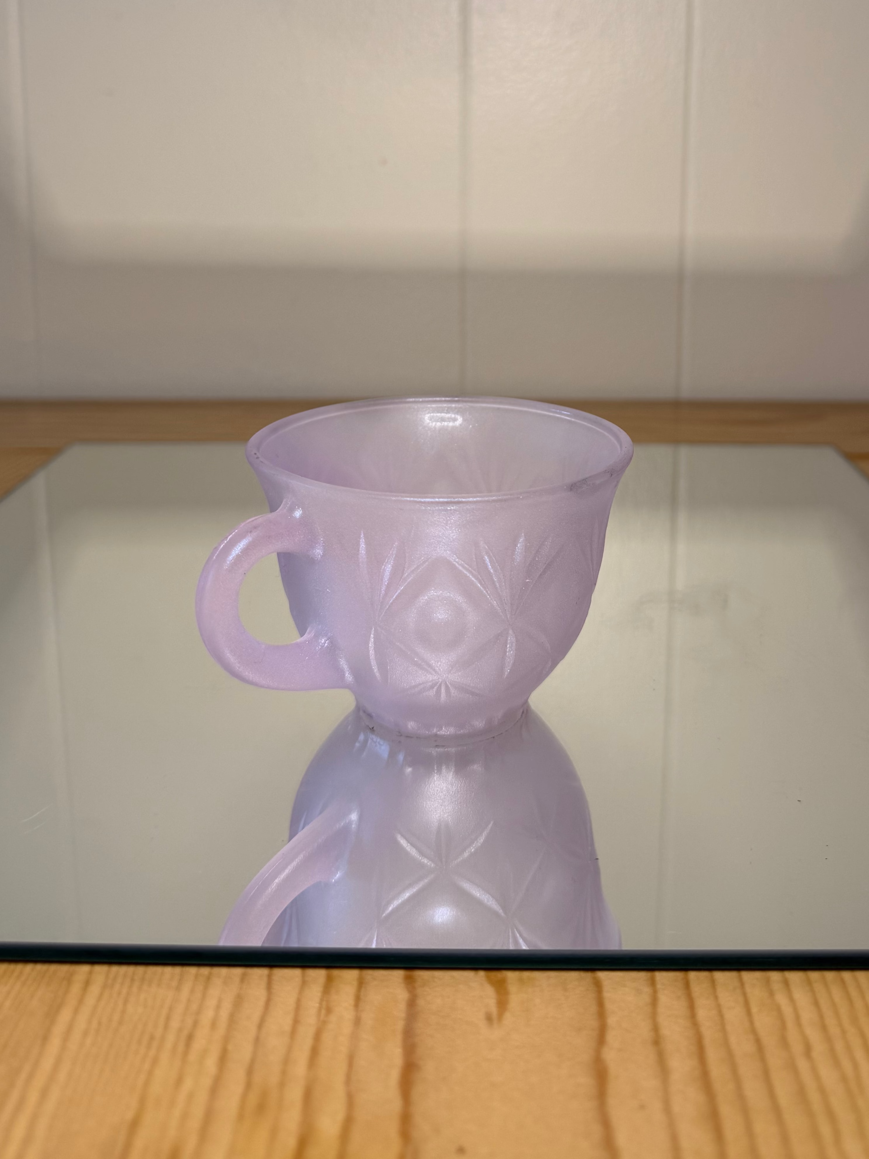Pink Frosted Glass Tea Cup Planter