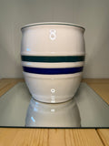 Green and Blue Stripe Upcycled Cookie Jar Pot